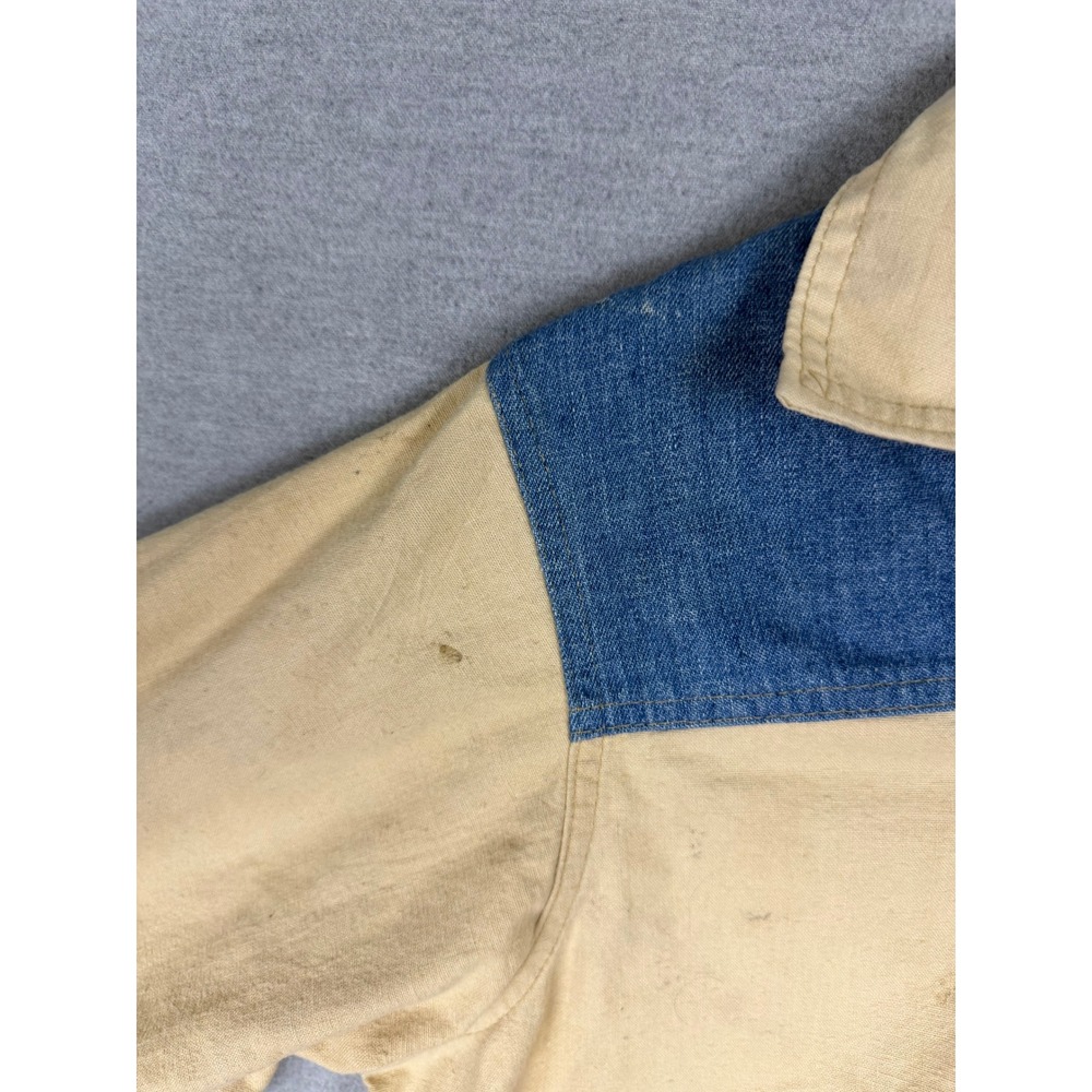 Vintage 70s Levis Womens Pullover Shirt Tan Denim Two Tone Elbow Patch - Picture 4 of 7